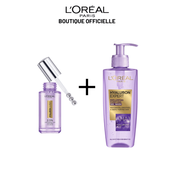L'Oréal Paris Hyaluron Expert - Sérum Contour des Yeux 20ml + Gel nettoyant 200ml à l'Acide Hyaluronique