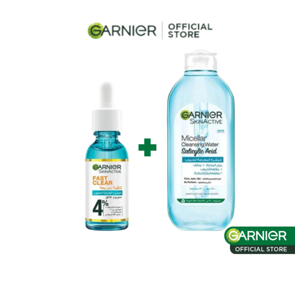 Garnier SkinActive Fast Clear - Sérum Anti-Acné 15ml + Eau Micellaire Anti-Acné à l'Acide Salicylique 400ML