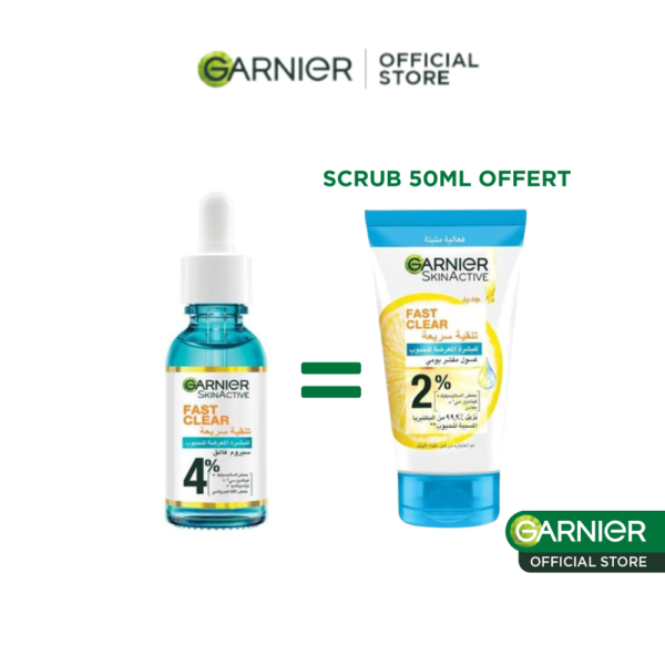 Garnier SkinActive Fast Clear - Sérum Anti-Acné 15ml + Gel exfoliant quotidien 3 en 1 Anti Acné - 50ml